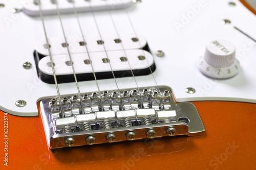 Electric guitar detail closeup - pickups and tuning screws