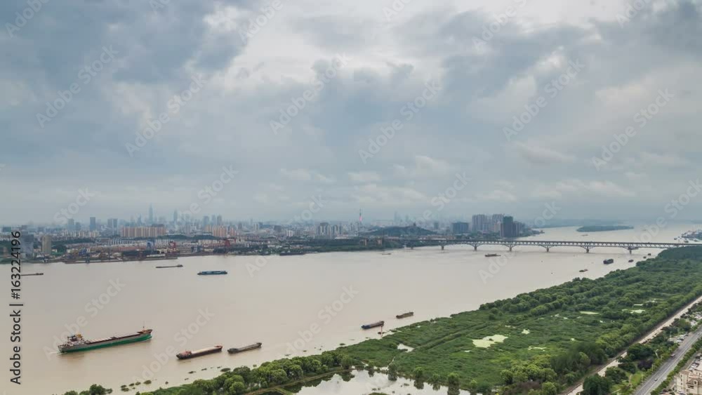 Time lapse of yangtze river skyline in nanjing city,china ,cloudy day Time lapse of yangtze river skyline in nanjing city,china ,cloudy day