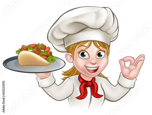 Cartoon Woman Kebab Chef
