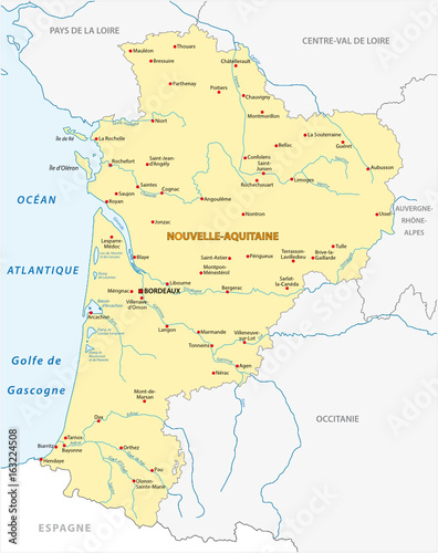 Map of the new French region Nouvelle-Aquitaine in French