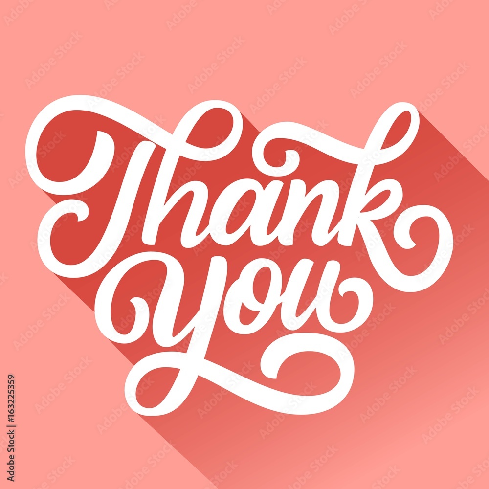 Thank you hand lettering, retro calligraphy with long gradient shadow. Vector illustration.