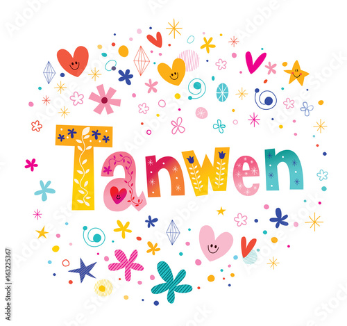 Tanwen girls name decorative lettering type design