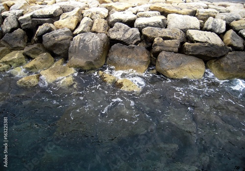 Sea rocks and dark water, sea background
