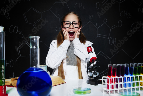 Shocked girl at her laboratory