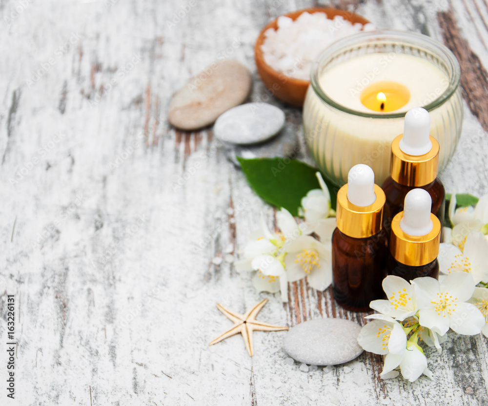 Spa products with jasmine flowers Spa products with jasmine flowers
