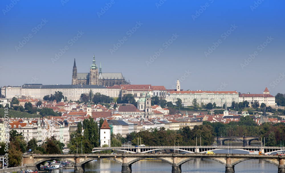 Prague, Czech Republic. Panorama of the old city  through the Vltava River