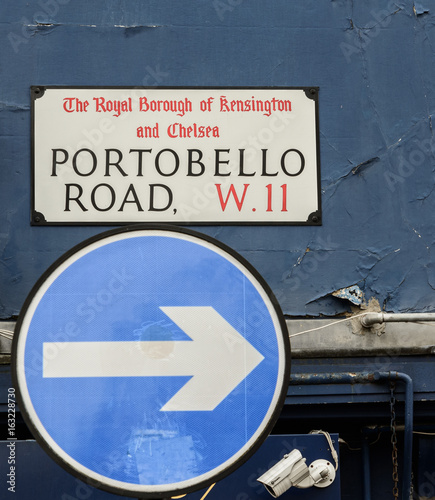 Portobello Road street sign. a popular street in London hosting a weekly antiques market  photo