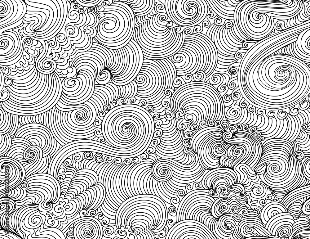 Abstract decorative vector seamless pattern with wavy curling lines. Endless figured vector texture. You can use any color of background
