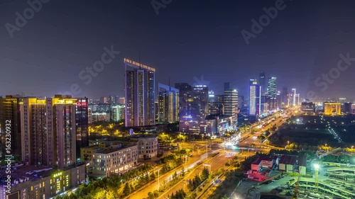 Wallpaper Mural Time lapse of cityscape at night of nanjing Hexi new town,china Torontodigital.ca