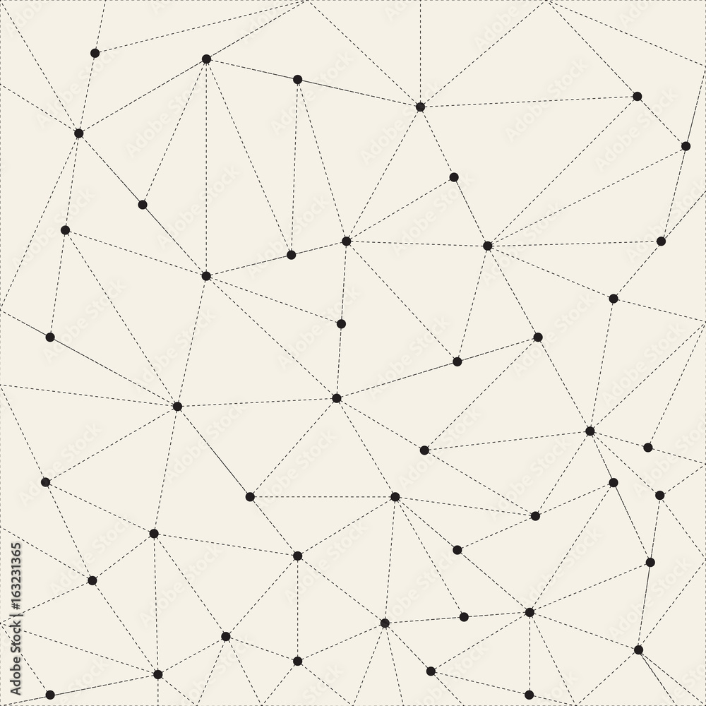 Abstract triangle background, dots connected with dashed lines, Vector