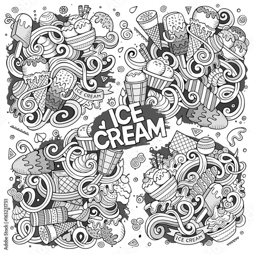 Line art vector cartoon set of ice-cream doodle designs © balabolka