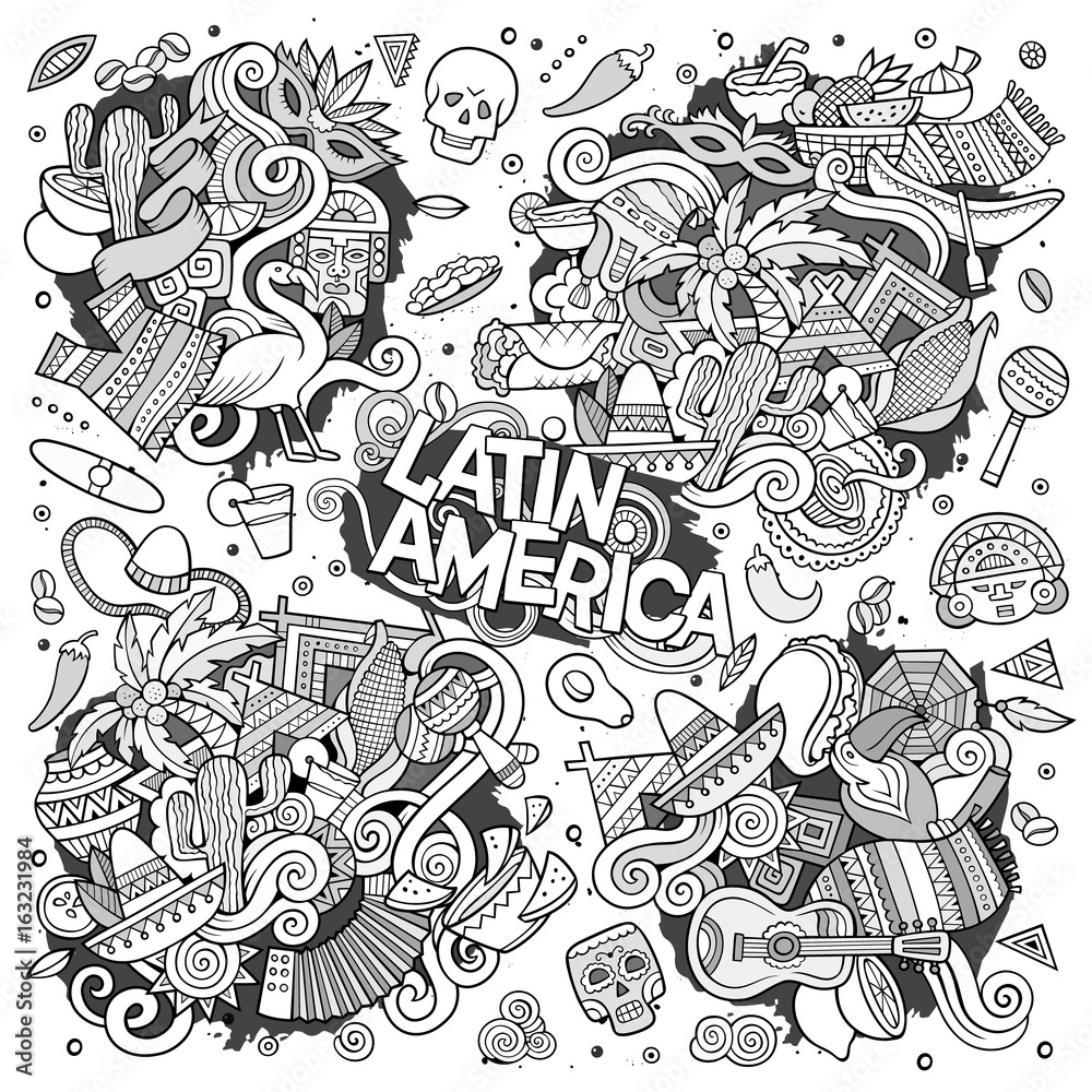 Sketchy vector hand drawn Doodle Latin American doodle designs