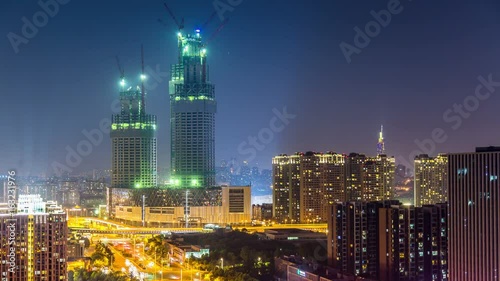 Wallpaper Mural Time lapse of cityscape at night of nanjing Hexi new town,china Torontodigital.ca