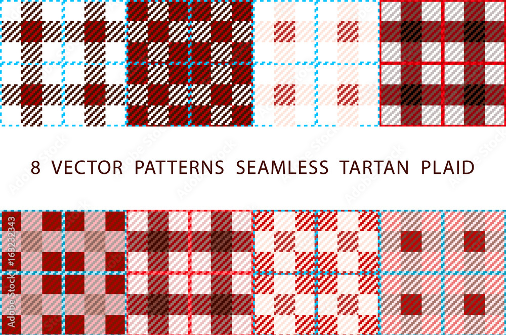 Naklejka premium 8 VECTOR PATTERNS SEAMLESS TARTAN PLAID brown set