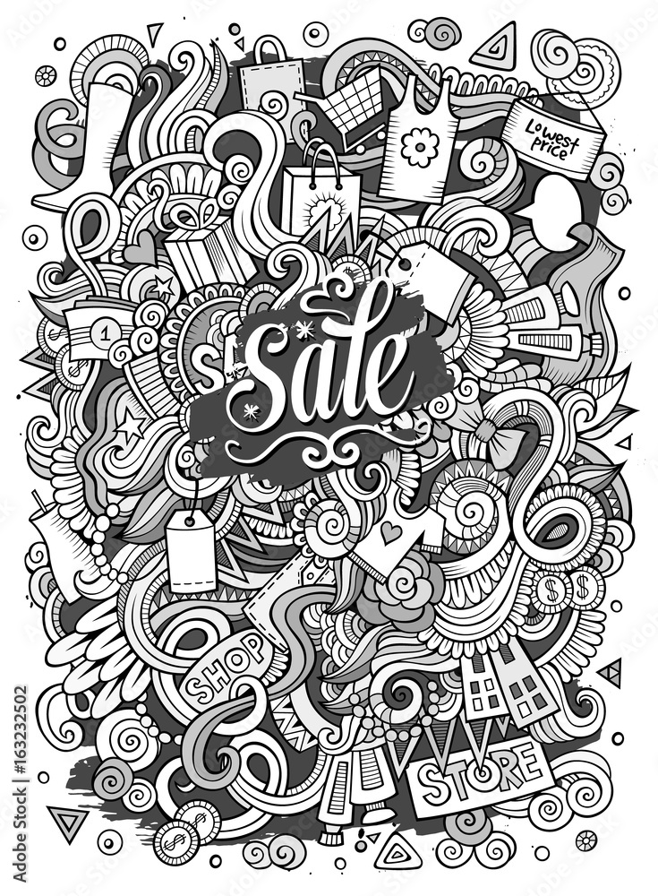 Cartoon cute doodles hand drawn Shopping illustration Cartoon cute doodles hand drawn Shopping illustration
