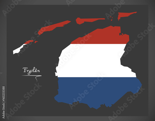 Fryslan Netherlands map with Dutch national flag illustration photo