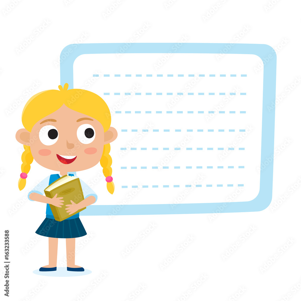 Cute little blonde girl with a blank poster for your text entry 