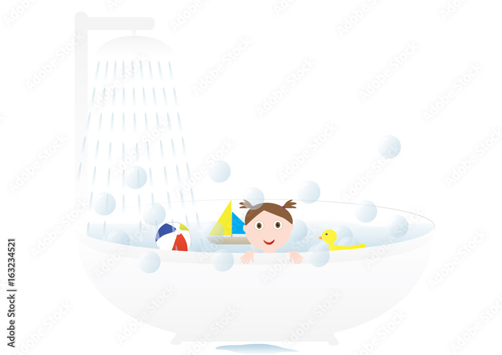 Naklejka premium Little cute girl taking a bath