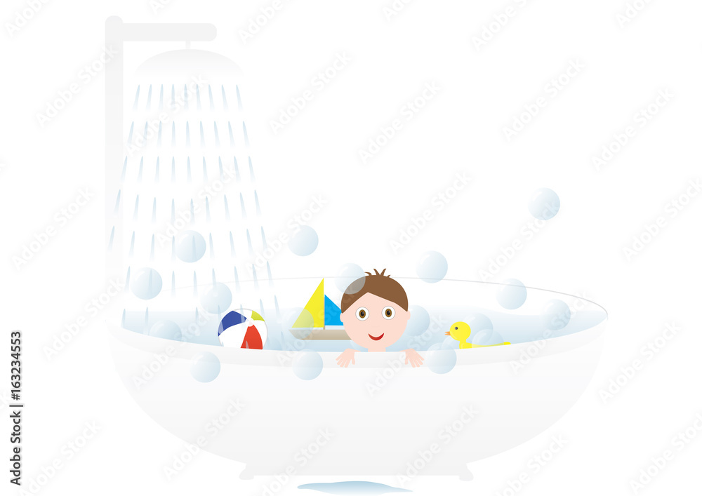Naklejka premium Little cute boy taking a bath