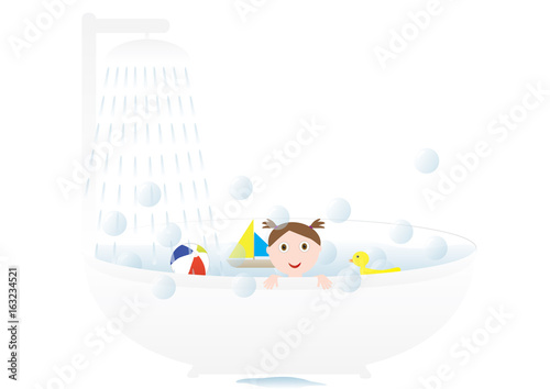 Little cute girl taking a bath