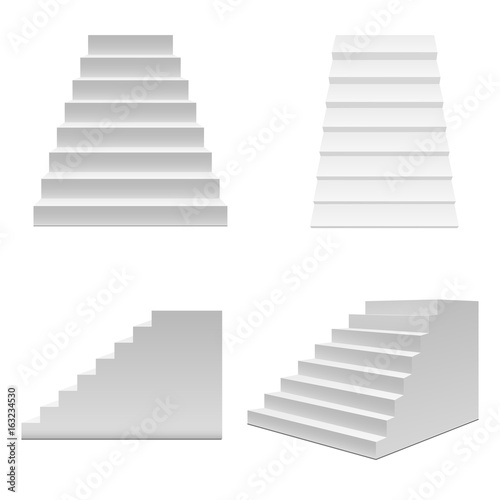 Realistic Template Blank White Staircase or Stairs Set. Vector