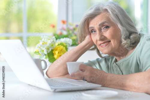 Beautiful old woman with a laptop