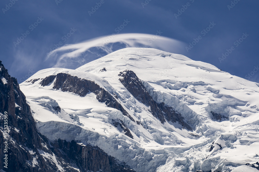 View of the Mont Blanc on a beautiful sunny day. French Alps.