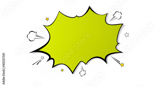 Pop art splash background, explosion in comics book style, blank layout template with halftone dots, cloud and beams isolated dots pattern on white backdrop. Vector template for ad, covers, posters.