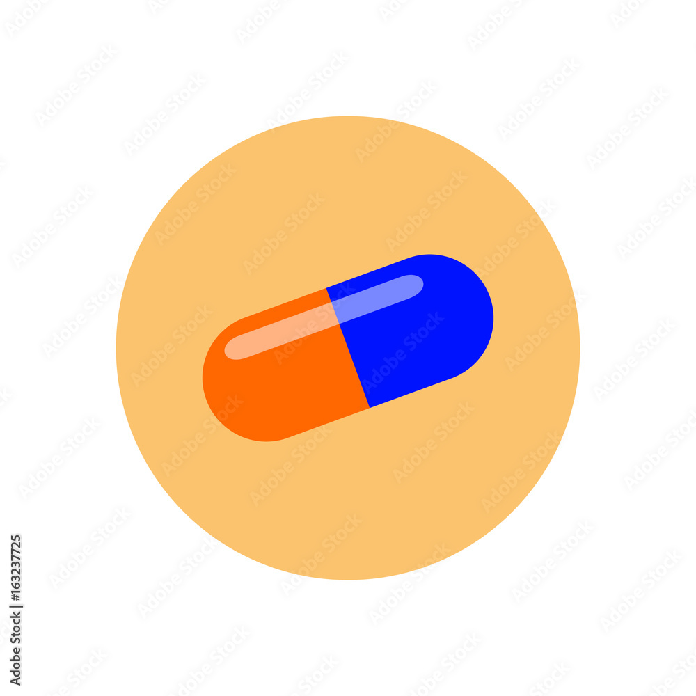 Pill capsule flat icon. Round colorful button, Drug circular vector sign, logo illustration. Flat style design Pill capsule flat icon. Round colorful button, Drug circular vector sign, logo illustration. Flat style design