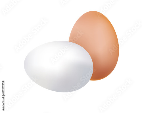 Brown and white eggs on white background