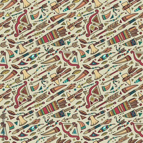 Vector cartoon seamless pattern with tribal elements