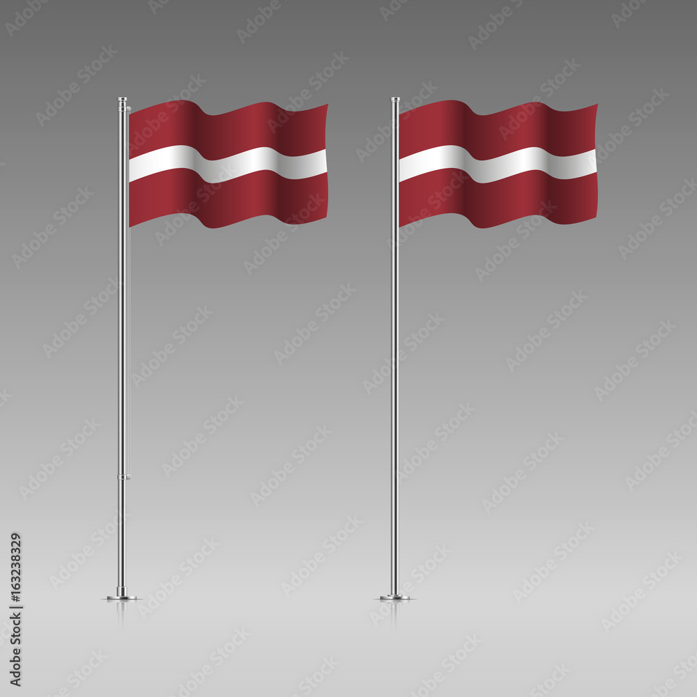 Latvia flag on the flagpole. Official colors and proportion correctly. High detailed vector illustration. 3d and isometry. EPS10