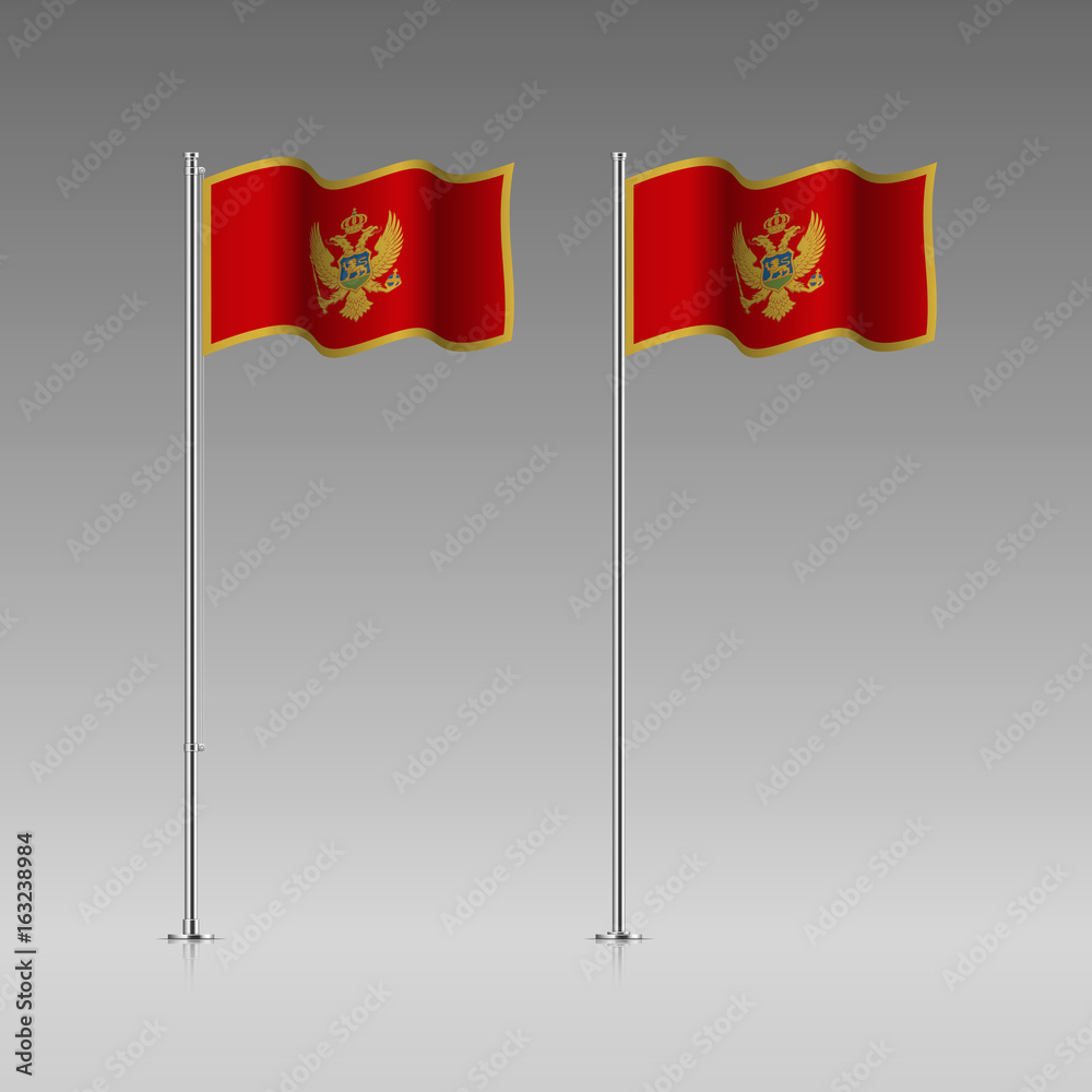 Montenegro flag on the flagpole. Official colors and proportion correctly. High detailed vector illustration. 3d and isometry. EPS10 Montenegro flag on the flagpole. Official colors and proportion correctly. High detailed vector illustration. 3d and isometry. EPS10