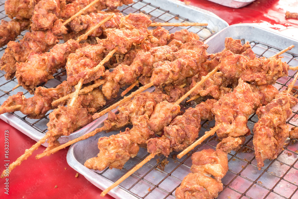 Chicken fried Street Food in Thailand.
