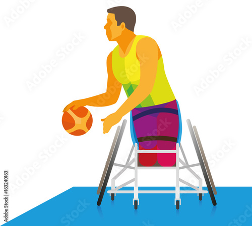 A strong athlete in a wheelchair playing basketball