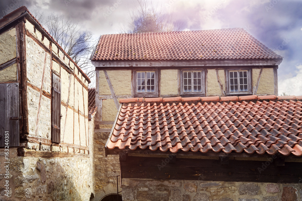 old medieval houses with red roofs old medieval houses with red roofs