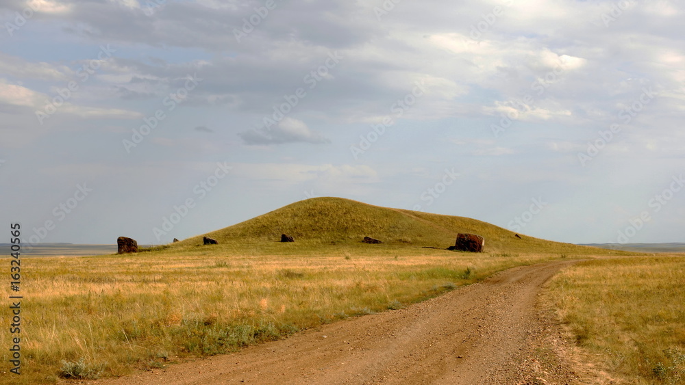A burial mound in Siberian steppe.