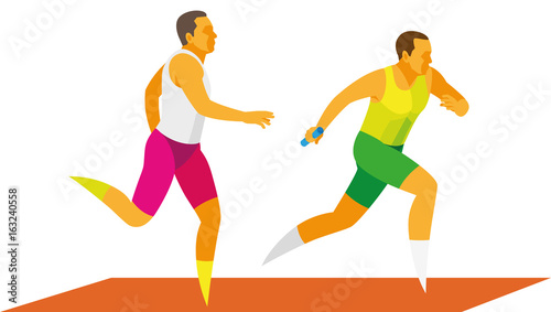The young sprinter passes the baton to the partner