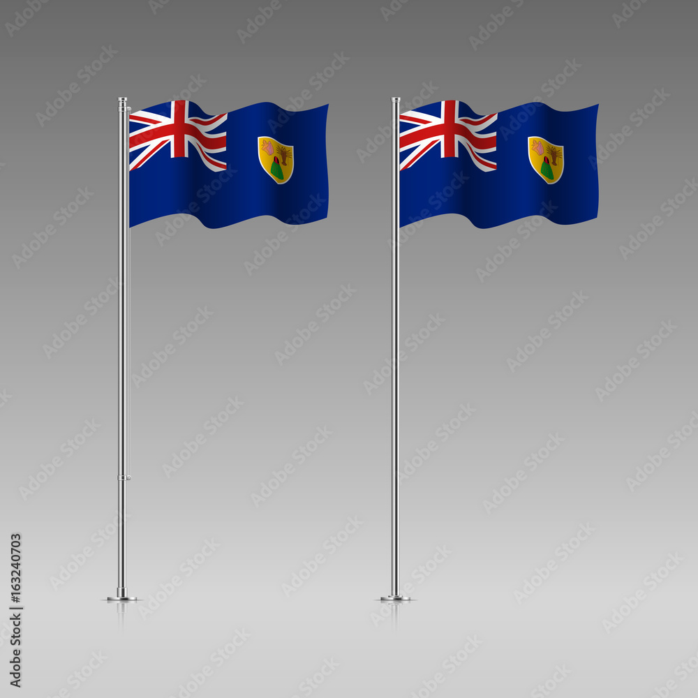 Fototapeta premium Turks and Caicos Islands flag on the flagpole. Official colors and proportion correctly. High detailed vector illustration. 3d and isometry. EPS10