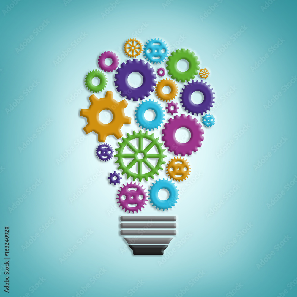 Light bulb and gears on a blue background Light bulb and gears on a blue background