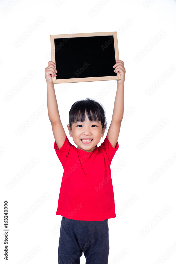Asian little Chinese girl holding a blackboard Asian little Chinese girl holding a blackboard