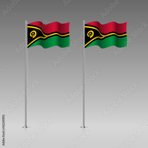 Vanuatu flag on the flagpole. Official colors and proportion correctly. High detailed vector illustration. 3d and isometry. EPS10