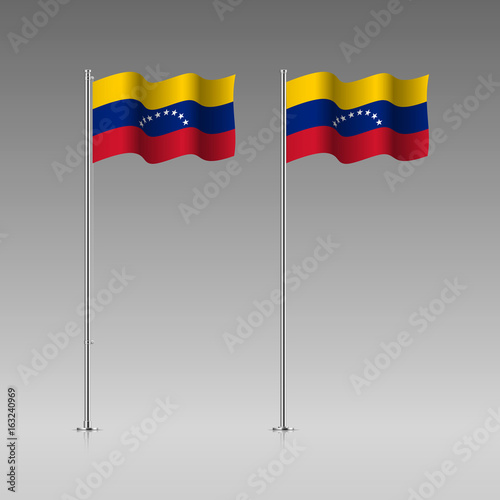 Venezuela flag on the flagpole. Official colors and proportion correctly. High detailed vector illustration. 3d and isometry. EPS10