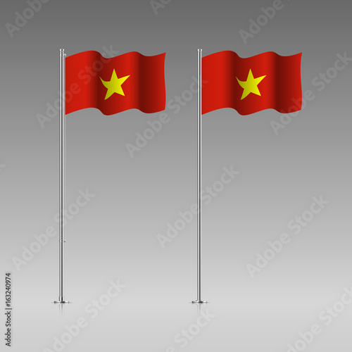 Vietnam flag on the flagpole. Official colors and proportion correctly. High detailed vector illustration. 3d and isometry. EPS10