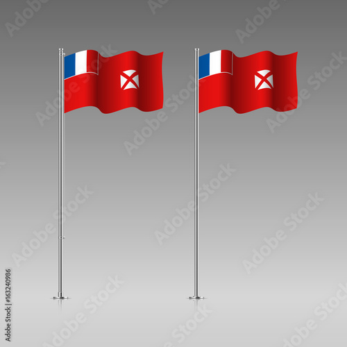 Wallis and Futuna flag on the flagpole. Official colors and proportion correctly. High detailed vector illustration. 3d and isometry. EPS10