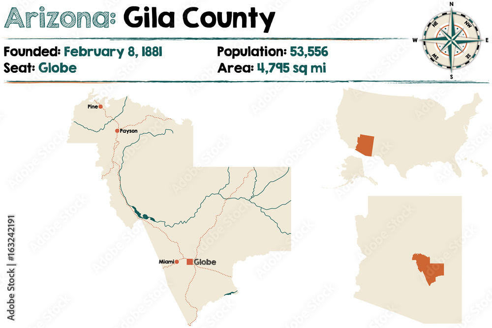 Large and detailed map of Gila county in Arizona. Large and detailed map of Gila county in Arizona.
