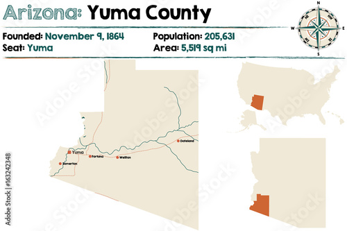 Large and detailed map of Yuma county in Arizona.