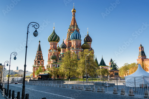 Morning view of St. Basil's Cathedral on Red Square, Moscow, Russia.