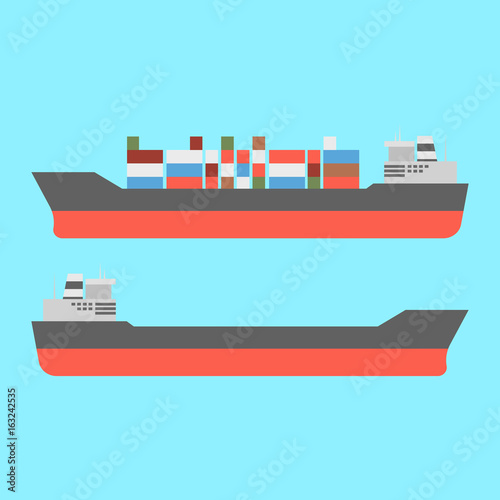 Container Cargo ship in the ocean icons. Vector