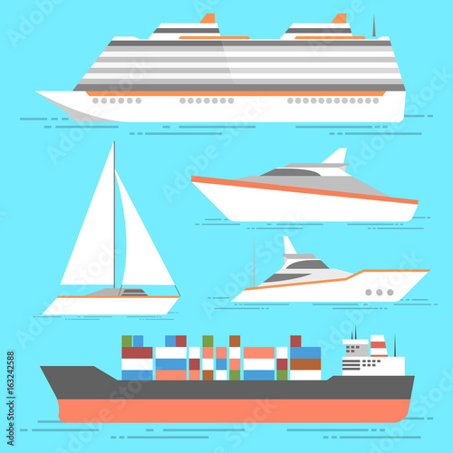 Ship icons set. Vector boats isolated. Ocean ships collection